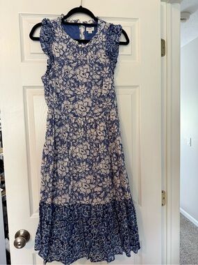J. Crew Blue and White Floral Maxi Sundress
